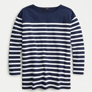 J. Crew Navy Blue White Striped Long Sleeve Boatneck Tunic 100% Cotton Top XS